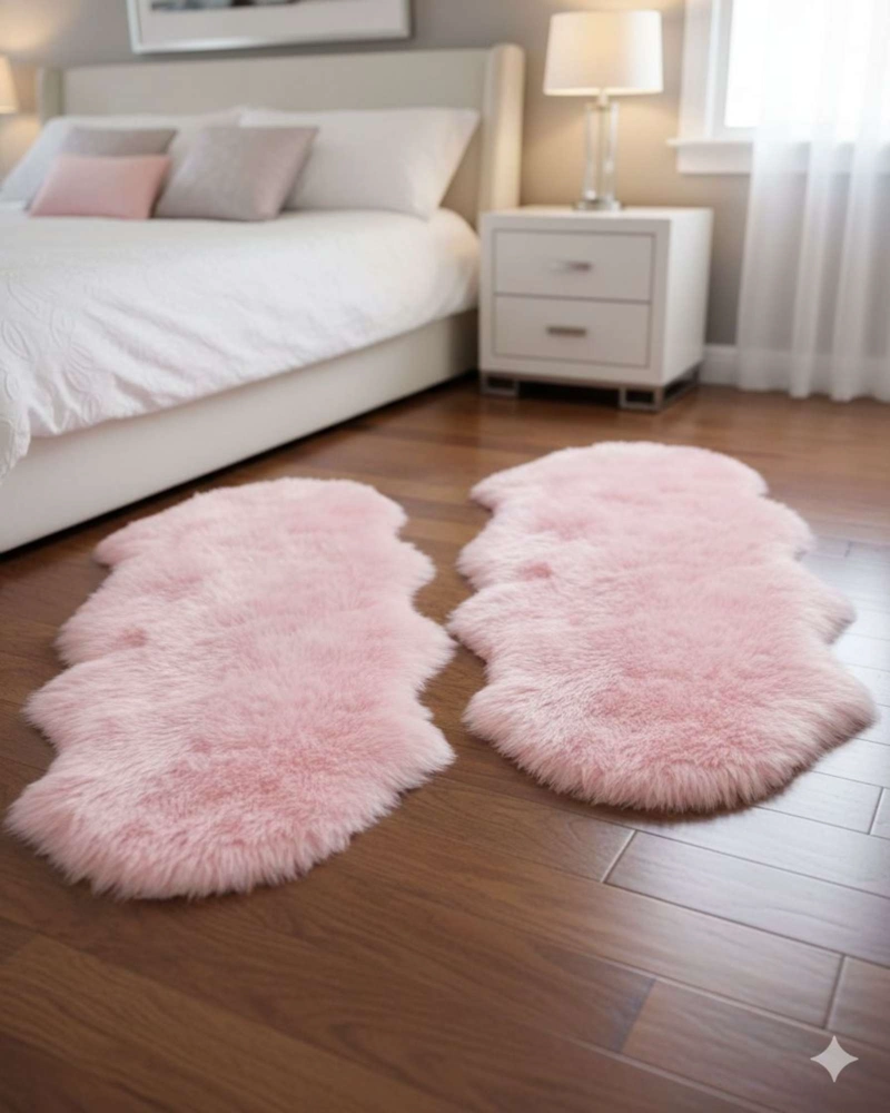 JUEGO DE 2 ALFOMBRA DE PELO DE OVEJA SINTETICO ULTRA SUAVE - 1