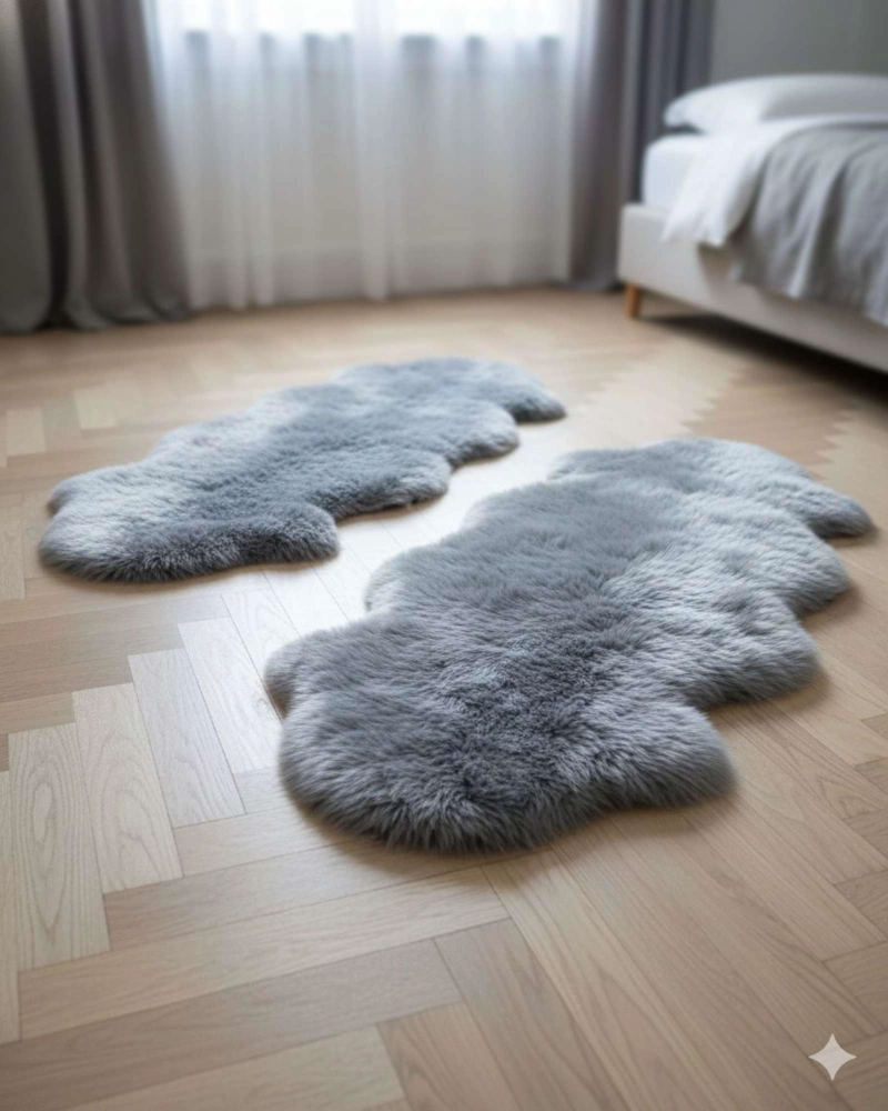 JUEGO DE 2 ALFOMBRA DE PELO DE OVEJA SINTETICO ULTRA SUAVE - 1
