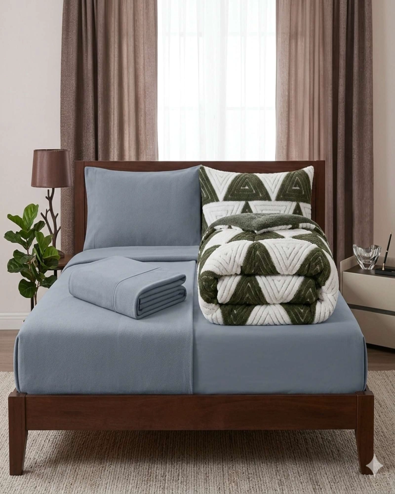 SET CUBRECAMA MAS SABANA DE POLAR 2 PLAZA MODELO JACQUARD CUTTING PREMIUM - 4