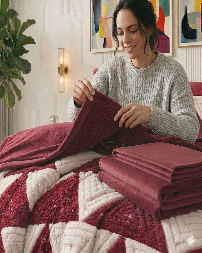 SET CUBRECAMA MAS SABANA DE POLAR KING MODELO JACQUARD CUTTING PREMIUM - 1