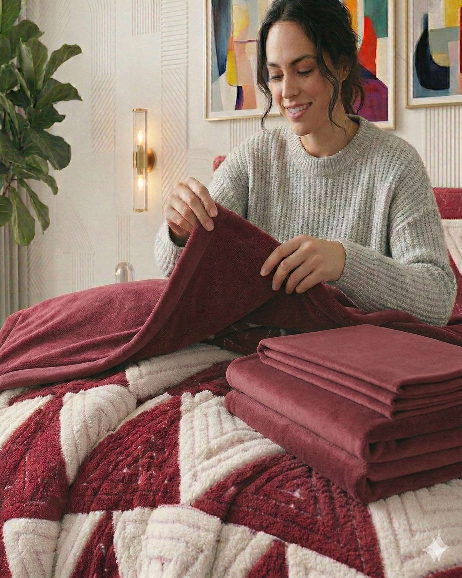 SET CUBRECAMA MAS SABANA DE POLAR 2 PLAZA MODELO JACQUARD CUTTING PREMIUM - 1
