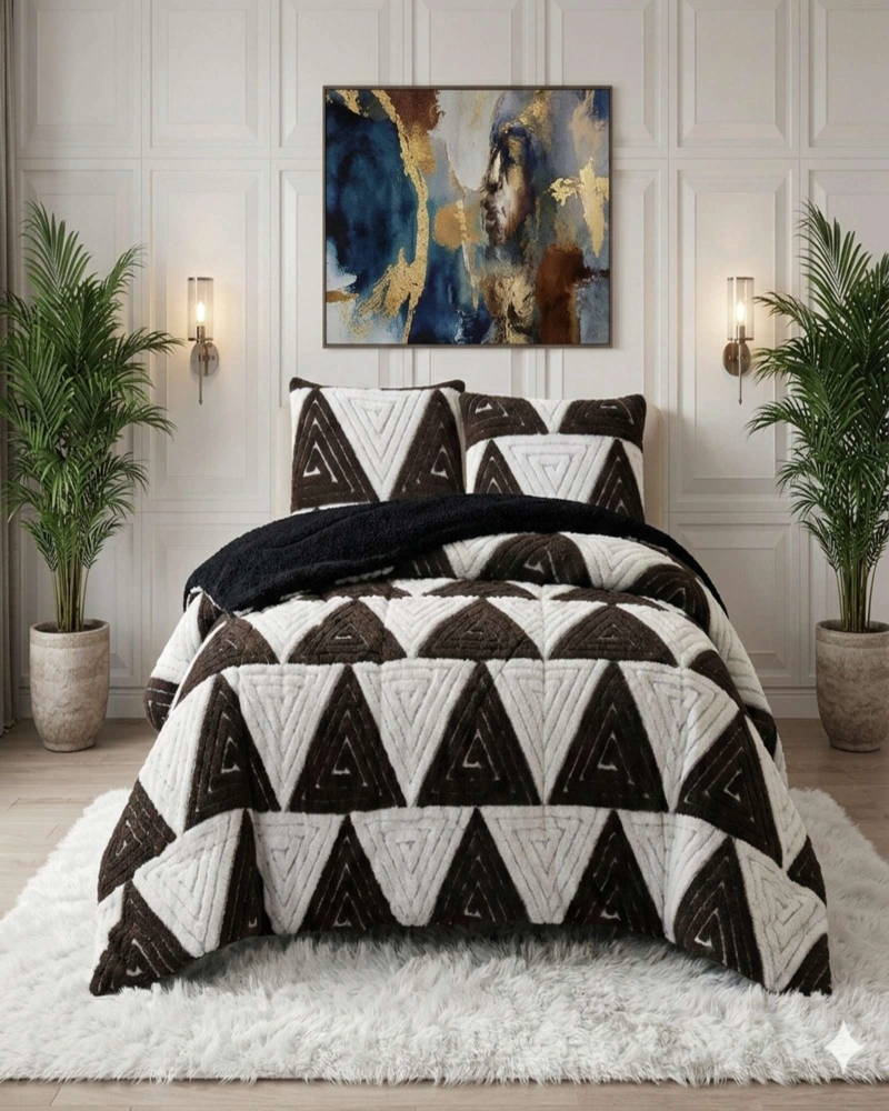 SET CUBRECAMA MAS SABANA DE POLAR  PLAZA Y MEDIA MODELO JACQUARD CUTTING PREMIUM - 6
