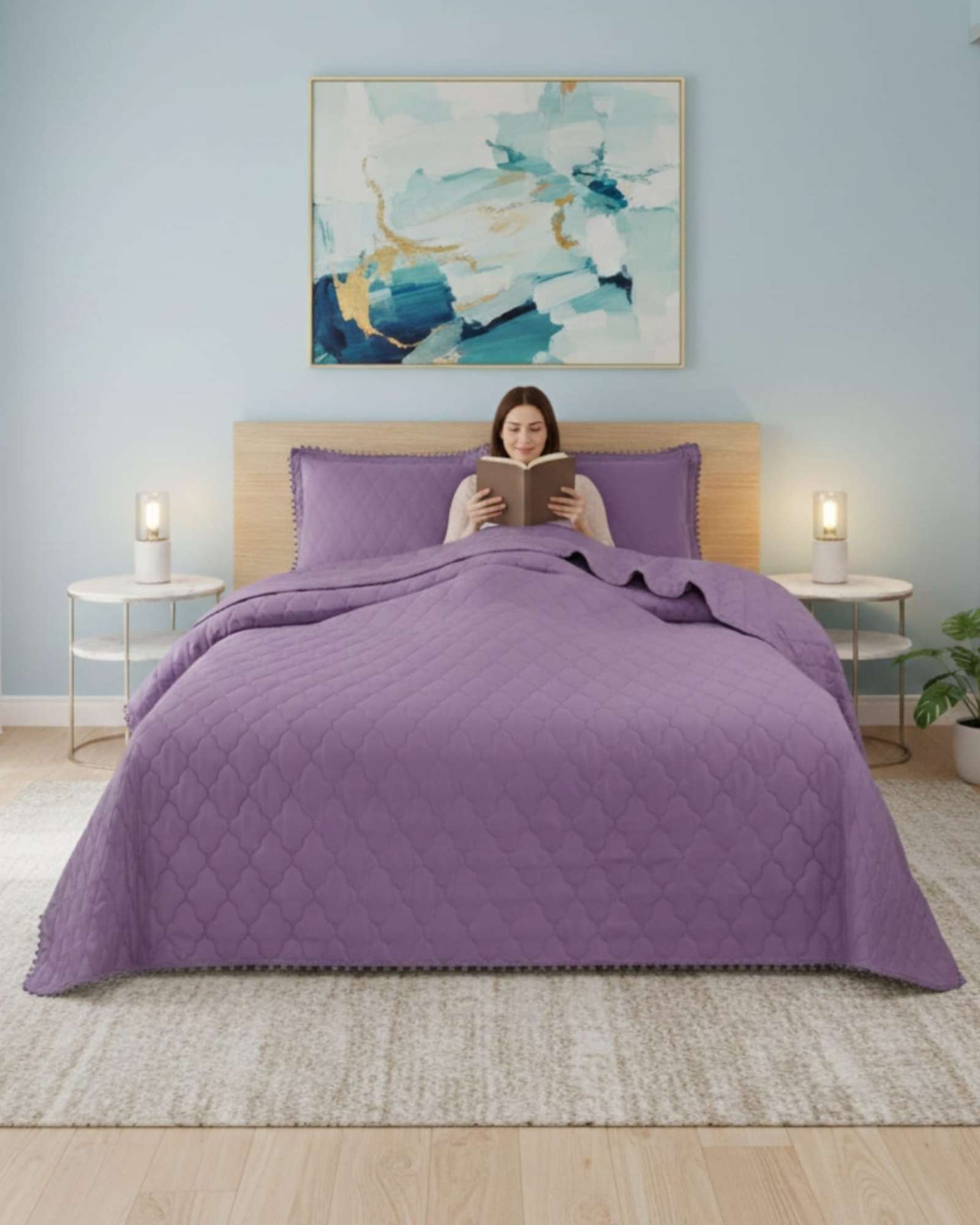 COBERTORES DE VERANO-PRIMAVERA CON DISEÑO DE POMPON (2 PLAZAS) - 1