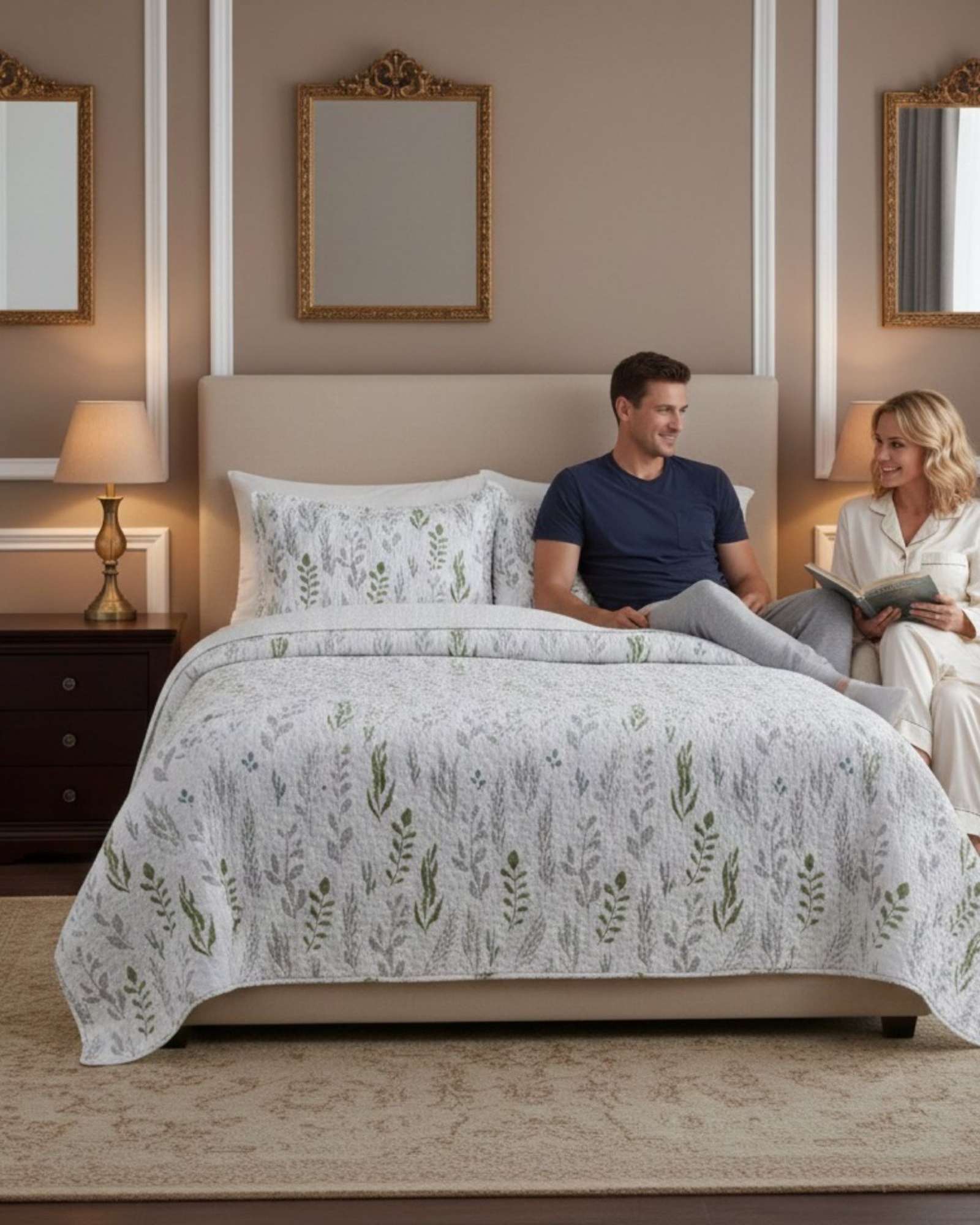 CUBRECAMA QUILT CON SHERPA PLAZA Y MEDIA DISEÑO ELEGANTE 180X230CM - 1