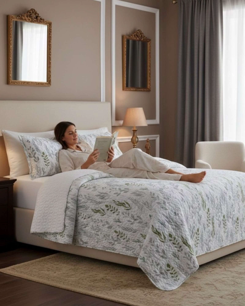 CUBRECAMA QUILT CON SHERPA PLAZA Y MEDIA DISEÑO ELEGANTE 180X230CM - 2