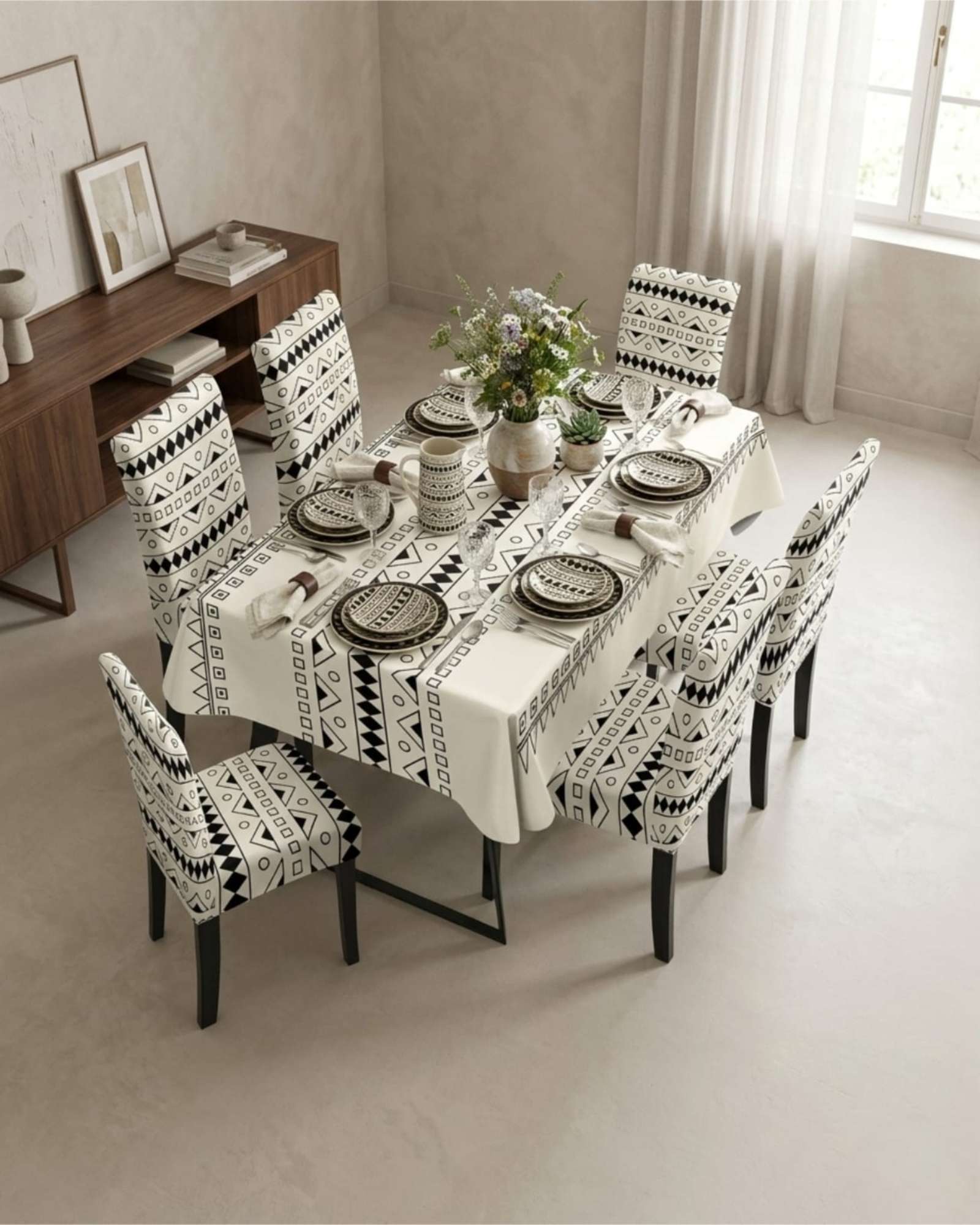 JUEGO DE MANTEL ANTIMANCHAS 140X220 + 6 FUNDAS DE SILLA - 2