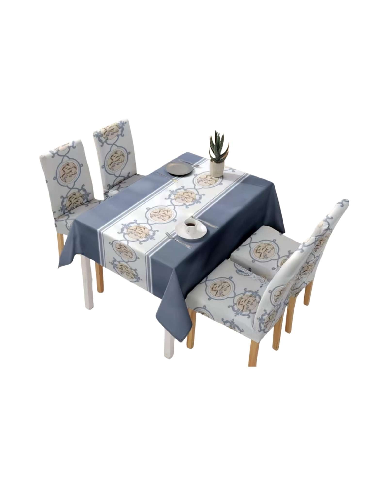 JUEGO DE MANTEL ANTIMANCHAS 140X220 + 6 FUNDAS DE SILLA - 4