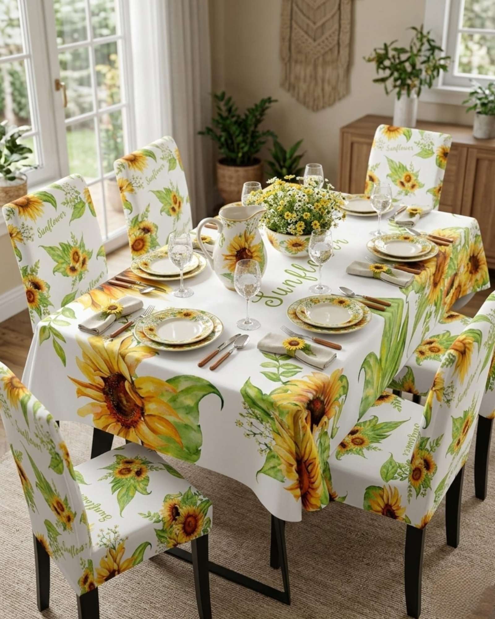 JUEGO DE MANTEL ANTIMANCHAS 140X220 + 6 FUNDAS DE SILLA - 1