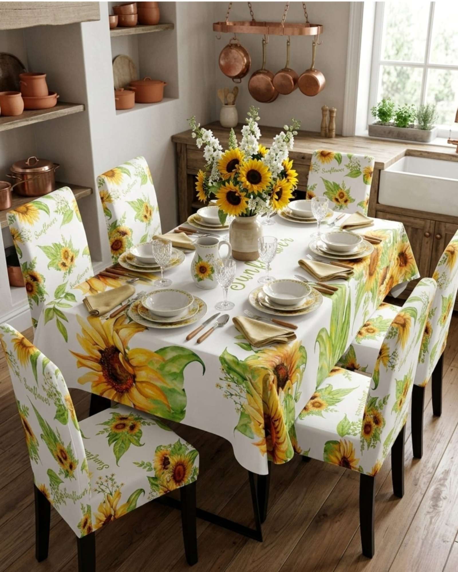 JUEGO DE MANTEL ANTIMANCHAS 140X220 + 6 FUNDAS DE SILLA - 4