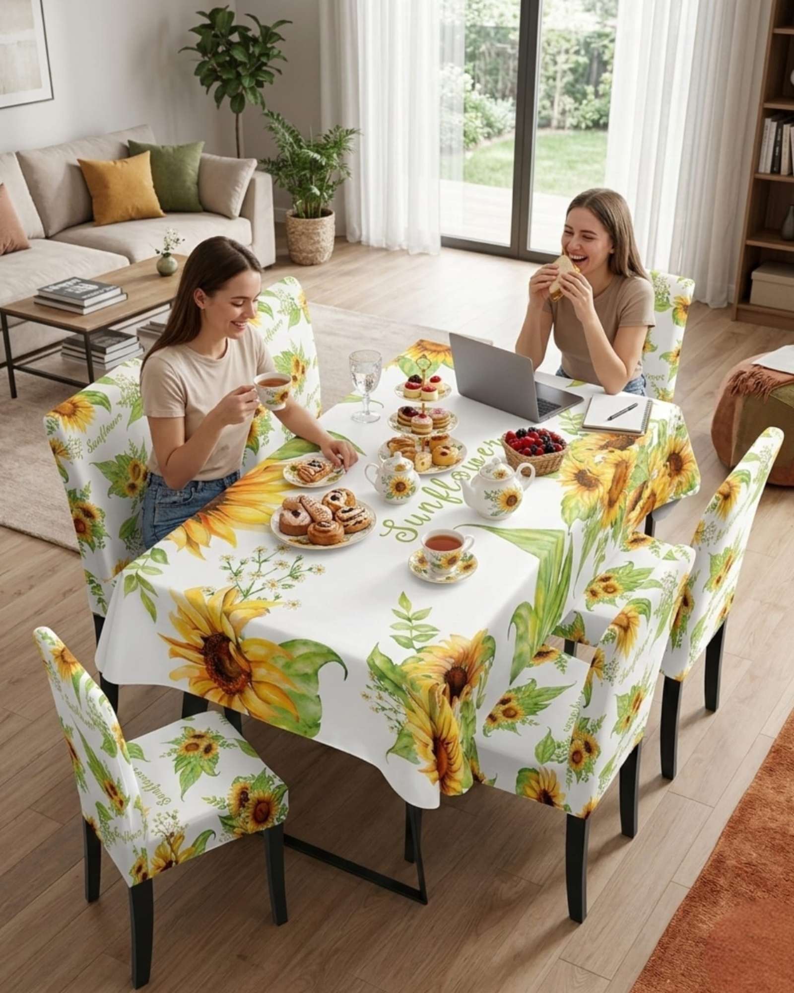 JUEGO DE MANTEL ANTIMANCHAS 140X220 + 6 FUNDAS DE SILLA - 5