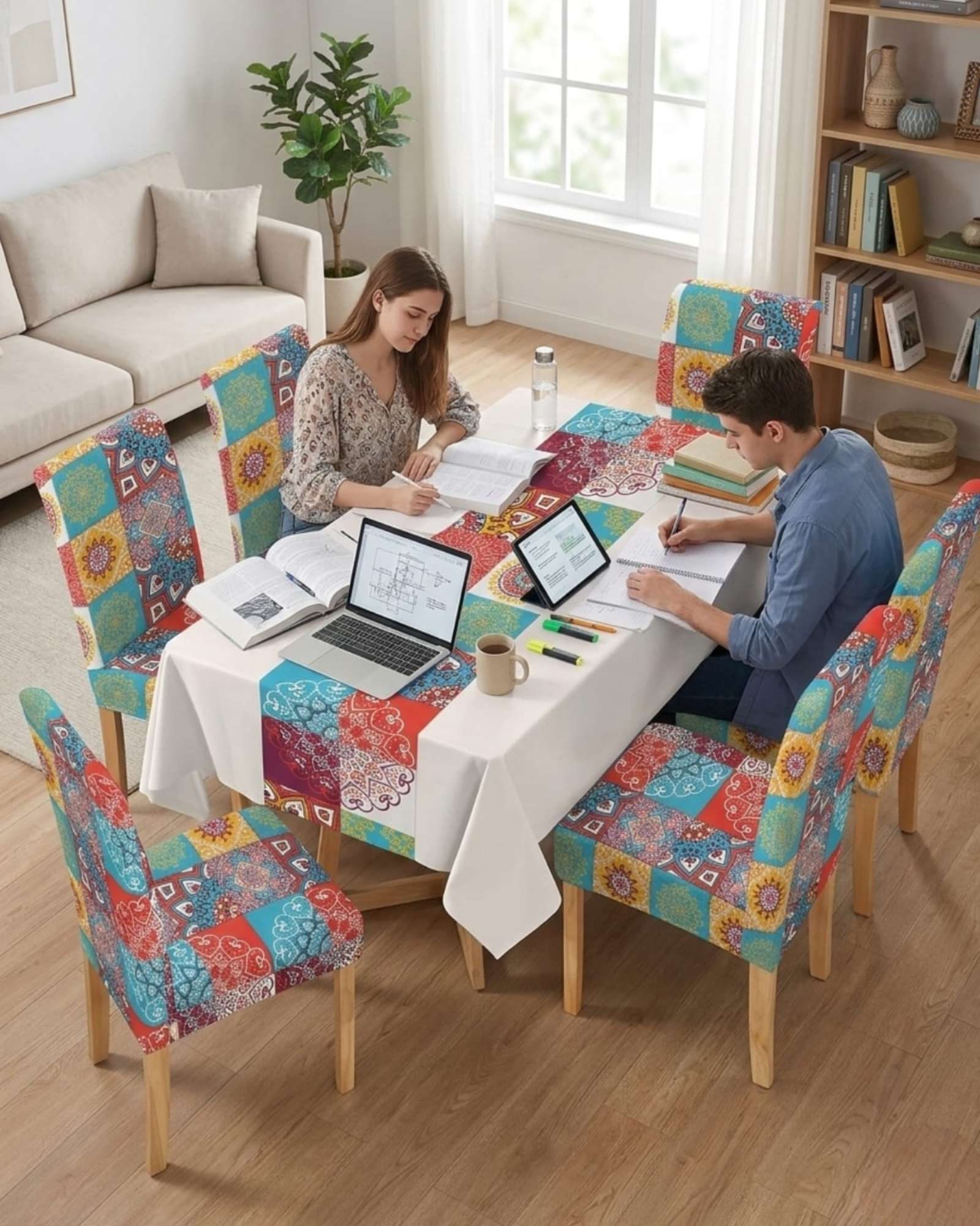 JUEGO DE MANTEL ANTIMANCHAS 140X220 + 6 FUNDAS DE SILLA - 3