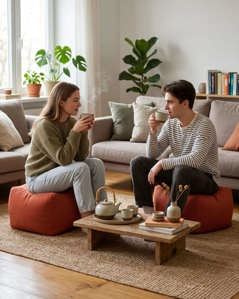 SET DE 4 PUFF SOFA DECORATIVO DE PISO 50CM ESTE TICA CONTEMPORANEA - 4
