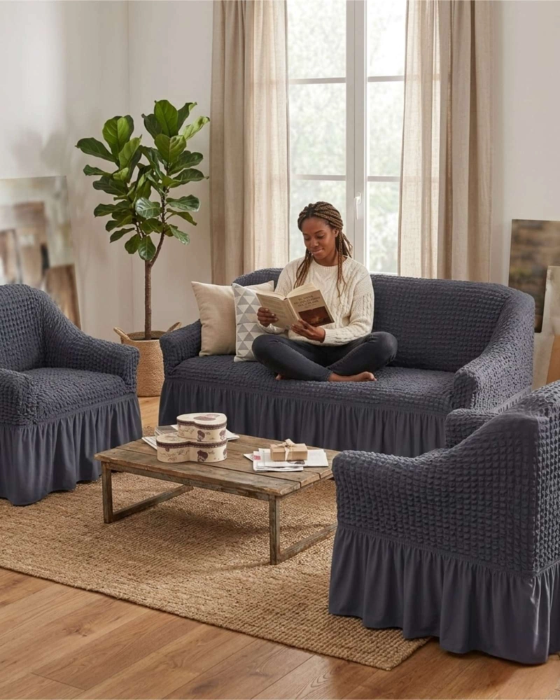 JUEGO DE FUNDAS DE SILLON TURCAS 3+1+1 ELASTICAS AJUSTABLES - 1