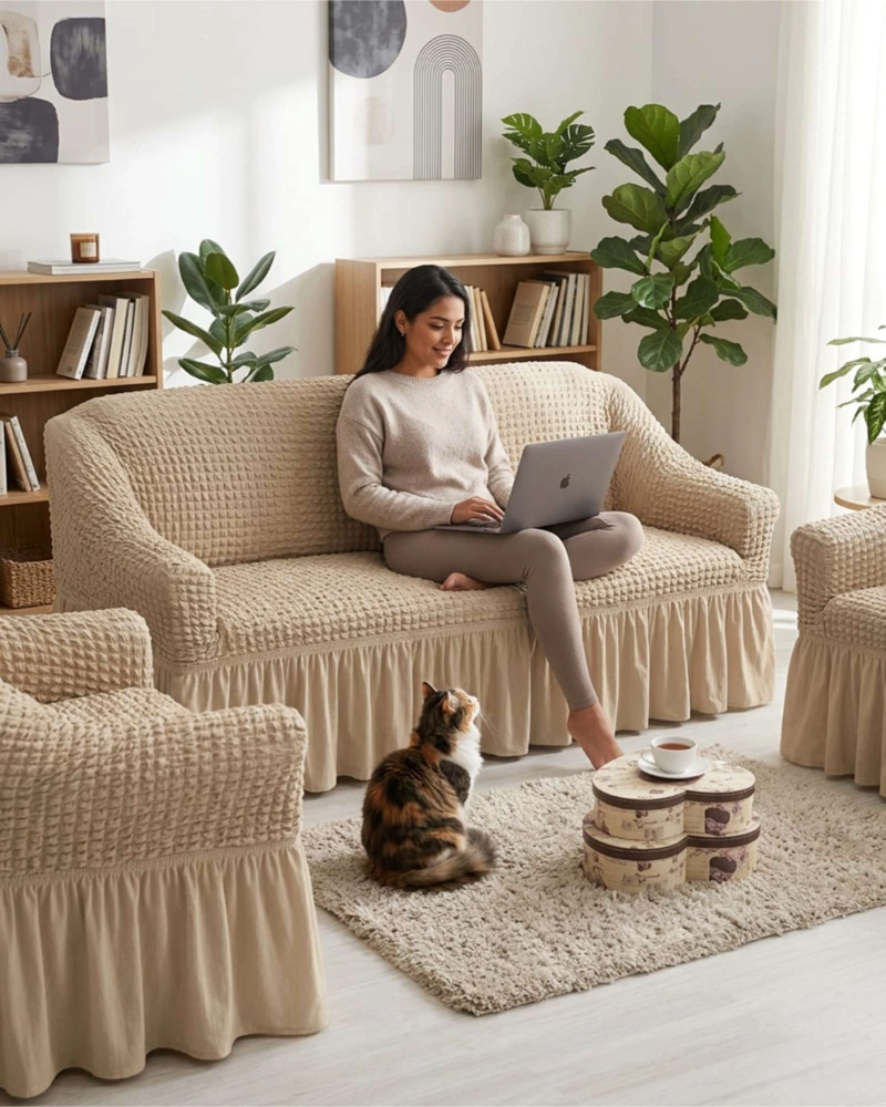 JUEGO DE FUNDAS DE SILLON TURCAS 3+1+1 ELASTICAS AJUSTABLES - 5