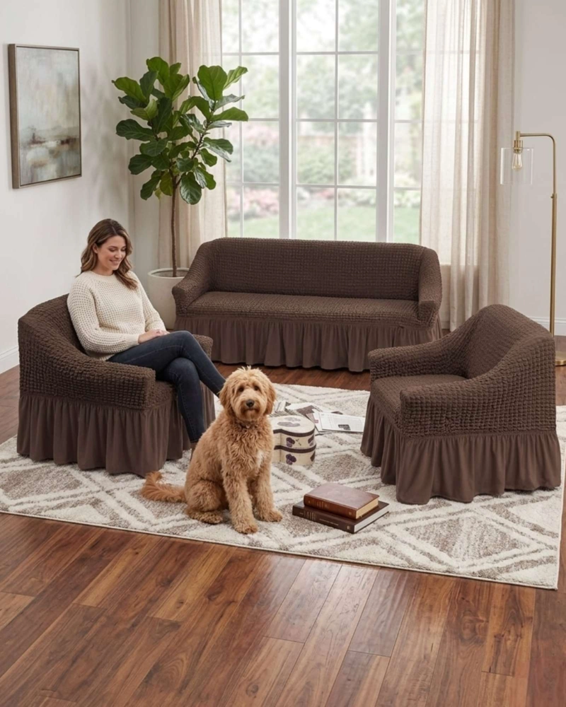 JUEGO DE FUNDAS DE SILLON TURCAS 3+1+1 ELASTICAS AJUSTABLES - 1