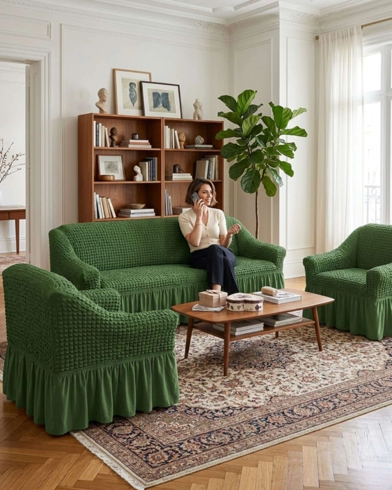 JUEGO DE FUNDAS DE SILLON TURCAS 3+1+1 ELASTICAS AJUSTABLES - 1