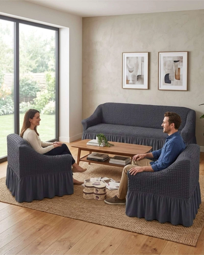 JUEGO DE FUNDAS DE SILLON TURCAS 3+1+1 ELASTICAS AJUSTABLES - 4