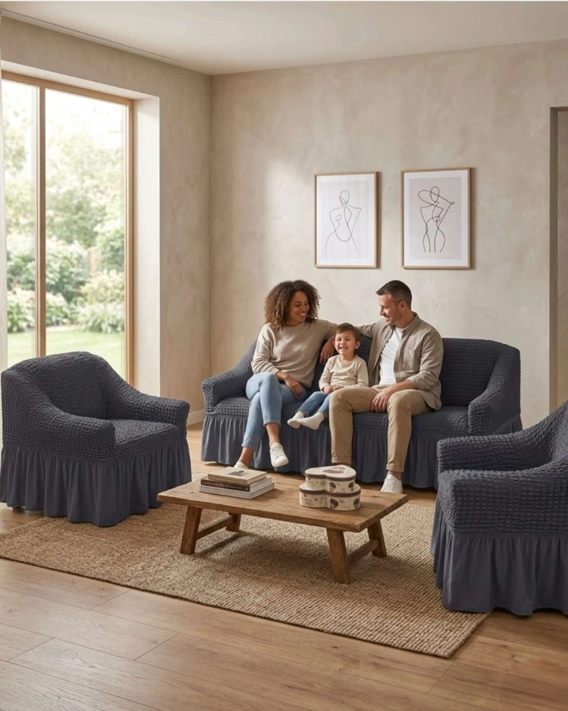JUEGO DE FUNDAS DE SILLON TURCAS 3+1+1 ELASTICAS AJUSTABLES - 5