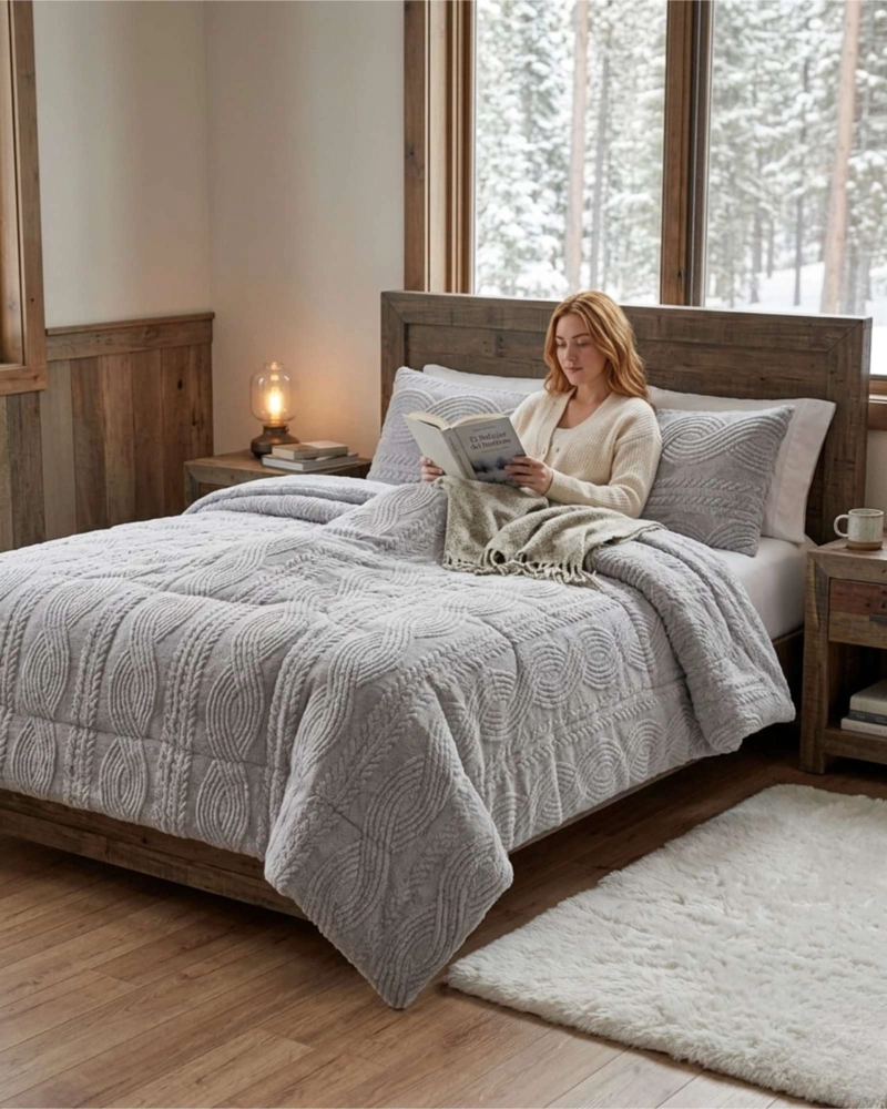 CUBRECAMA TRENZADO ULTRA SUAVE INVIERNO + FUNDAS - 6