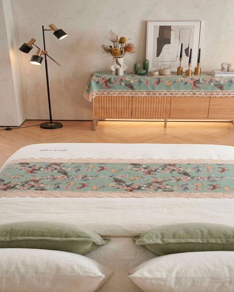 PIECERA DE CAMA MULTIUSO DISEÑO BOHEMIO CON ENCAJE 80X200CM - 2