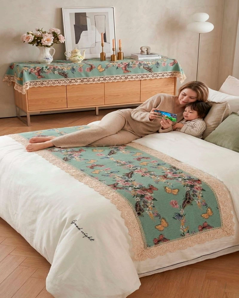 PIECERA DE CAMA MULTIUSO DISEÑO BOHEMIO CON ENCAJE 80X200CM - 3