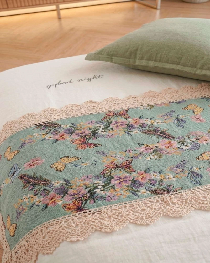 PIECERA DE CAMA MULTIUSO DISEÑO BOHEMIO CON ENCAJE 80X200CM - 4