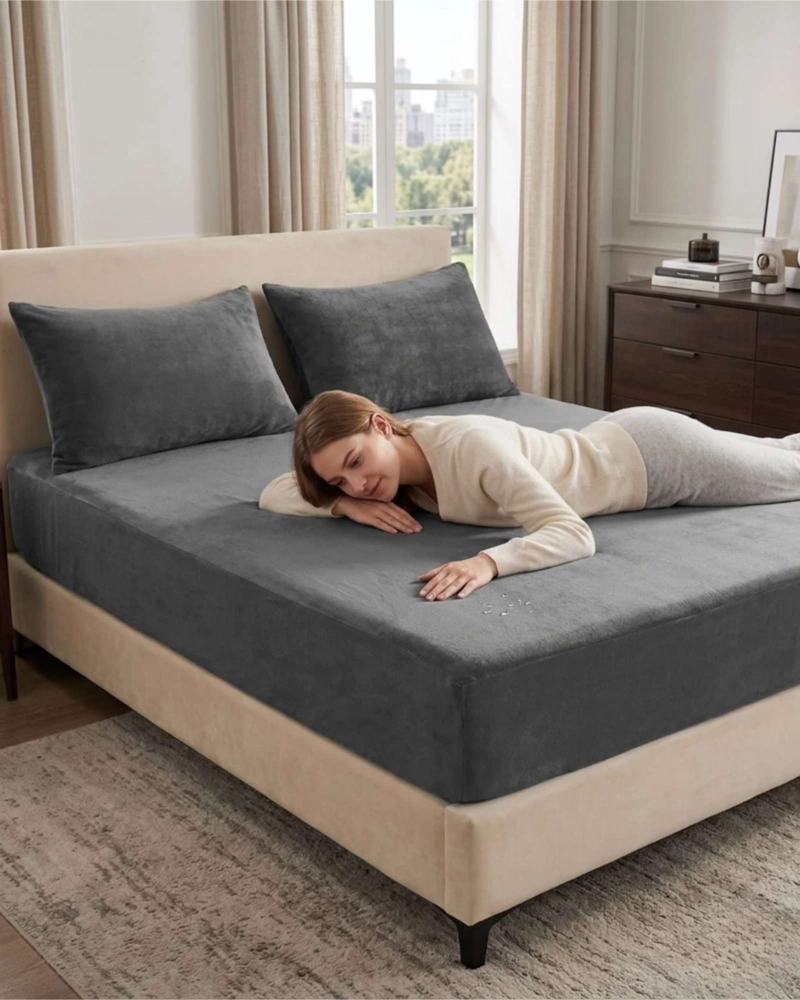 PROTECTOR DE COLCHON IMPERMEABLE 2 PLAZAS COLOR GRIS - 1