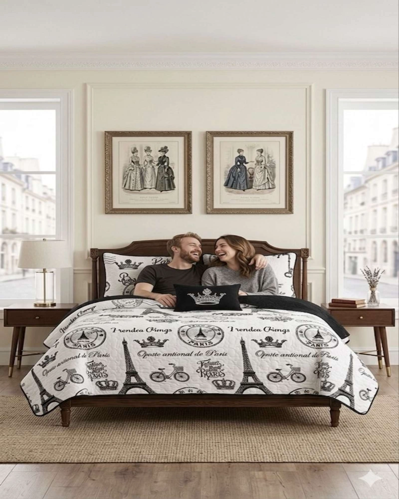 QUILT DE VERANO PLAZA Y MEDIA DISEÑO TORRE EIFFEL ESTILO PARIS - 3
