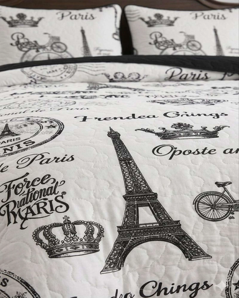QUILT DE VERANO PLAZA Y MEDIA DISEÑO TORRE EIFFEL ESTILO PARIS - 4