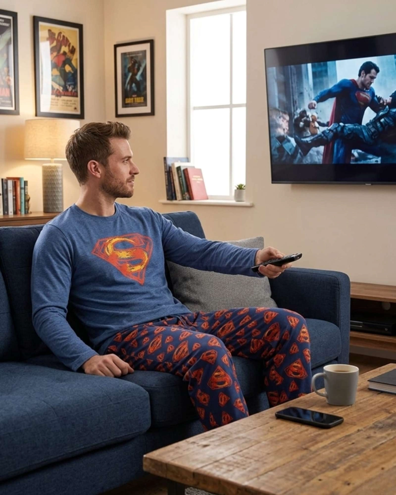 PIJAMA SUPERMAN HOMBRE MICROPOLAR TE RMICO INVIERNO TALLA M A5 - 3