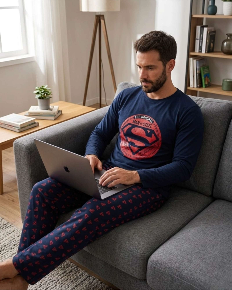 PIJAMA SUPERMAN HOMBRE MICROPOLAR TE RMICO INVIERNO TALLA M A1 - 1