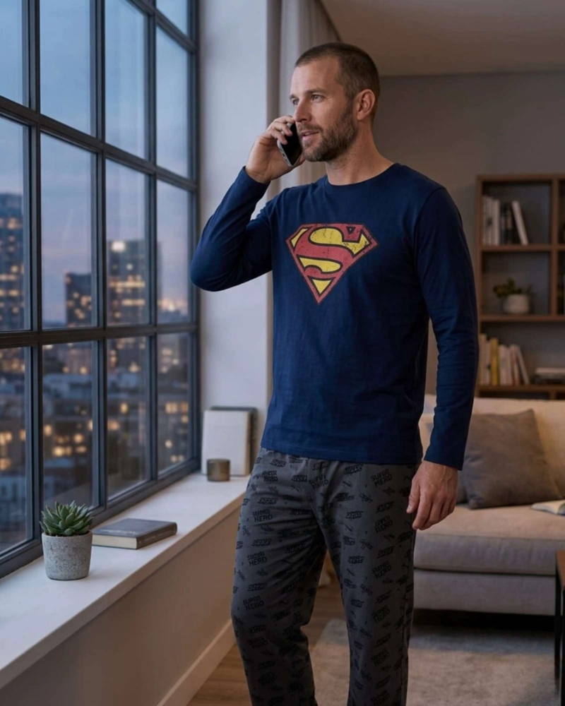 PIJAMA SUPERMAN HOMBRE MICROPOLAR TE RMICO INVIERNO TALLA M A2 - 1