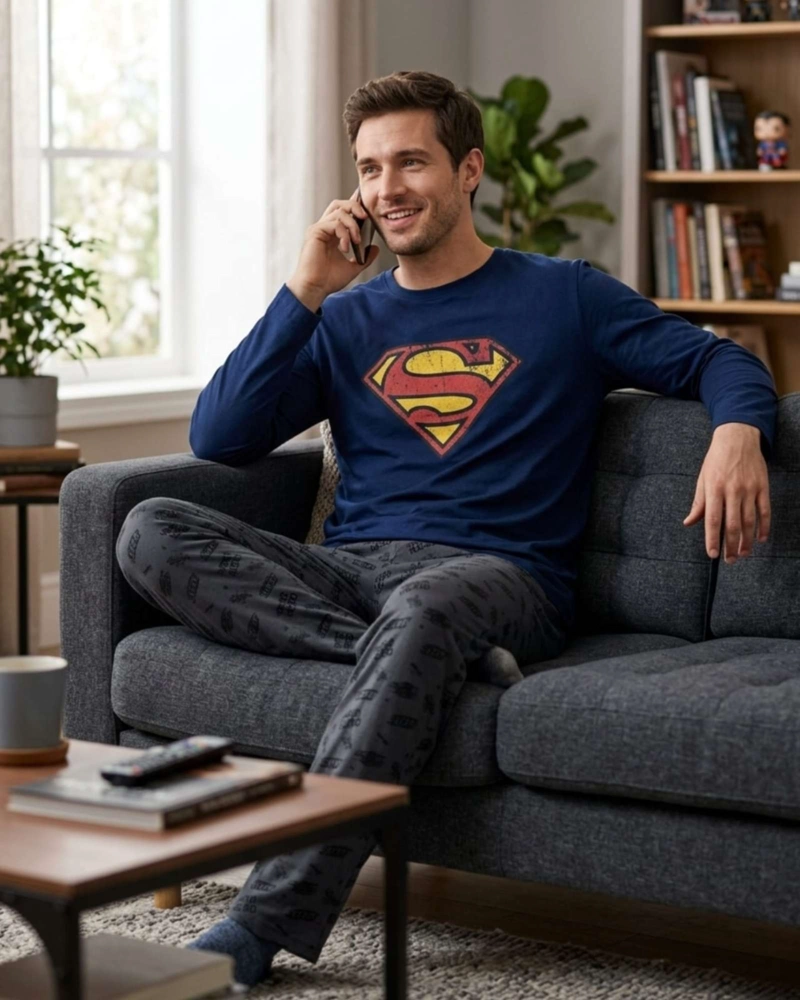 PIJAMA SUPERMAN HOMBRE MICROPOLAR TE RMICO INVIERNO TALLA M A2 - 2