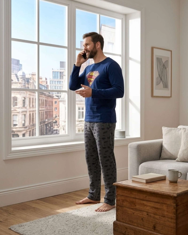PIJAMA SUPERMAN HOMBRE MICROPOLAR TE RMICO INVIERNO TALLA M A2 - 6