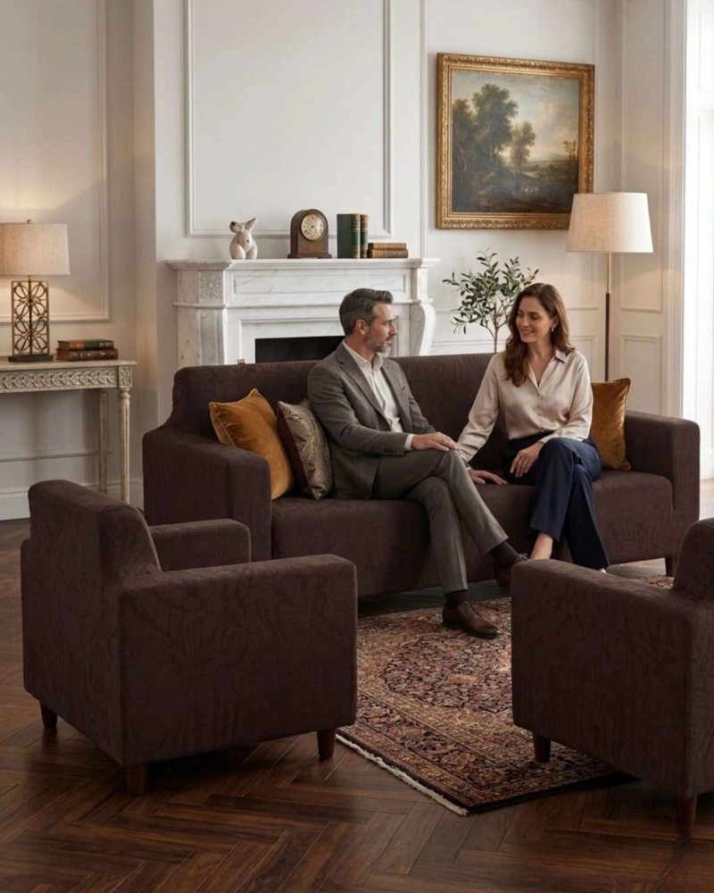 JUEGO DE FUNDAS PARA SILLONES 3+1+1 DISEÑO HOJAS ELASTICAS Y LAVABLES - 3