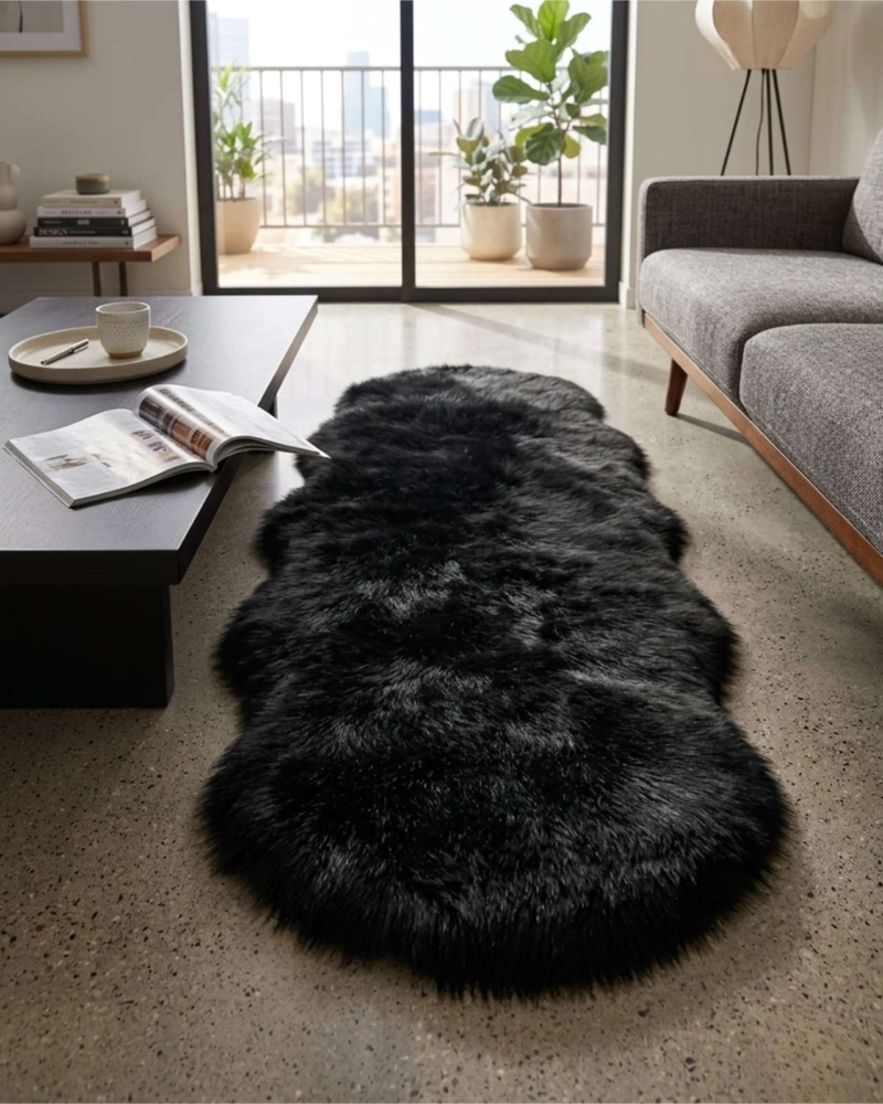 SET DE 2 ALFOMBRAS BAJADA DE CAMA PIEL DE OVEJA 60X180 - 1