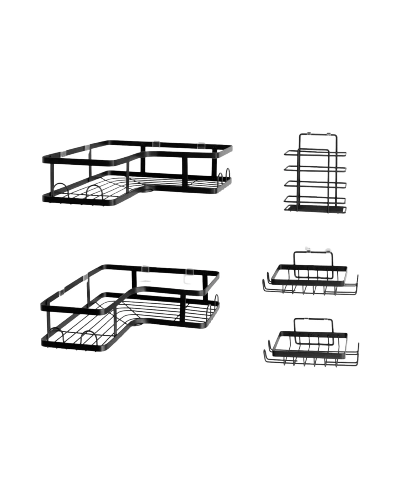 KIT ORGANIZADOR DE DUCHA ADHESIVO 5 PIEZAS METAL NEGRO MATE - 6