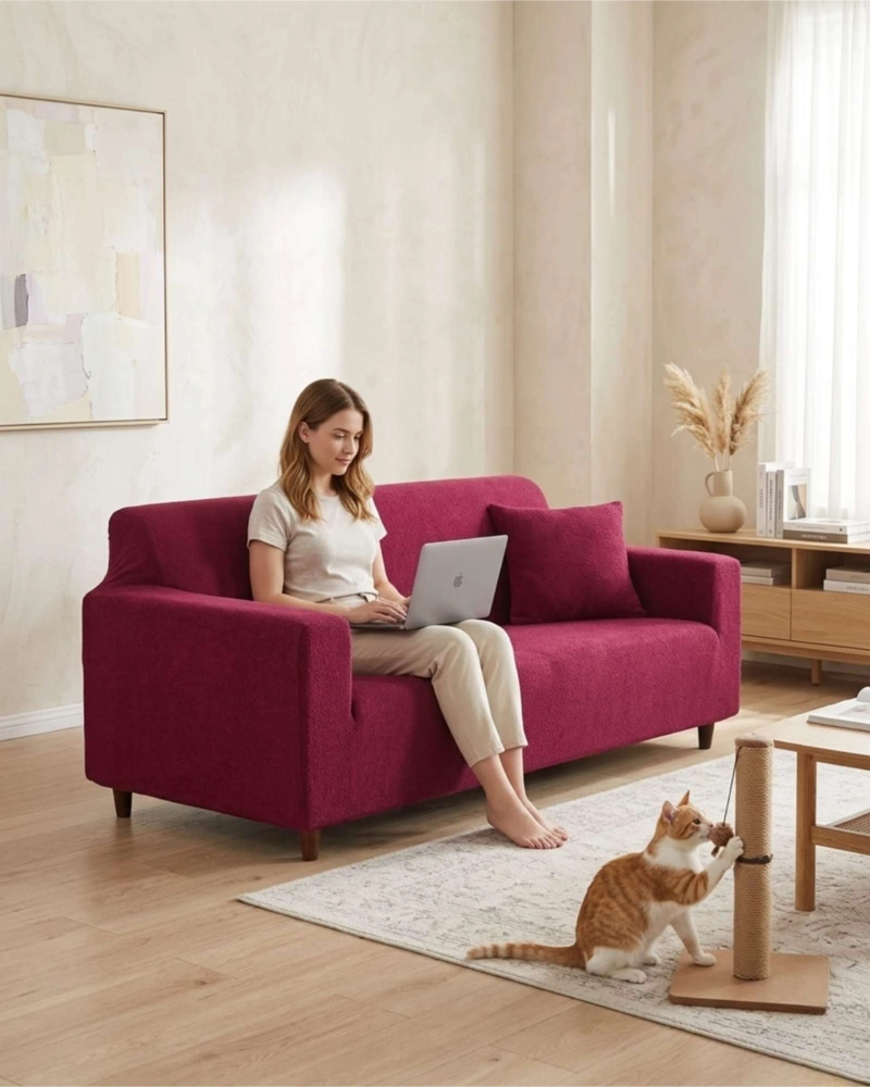 CUBRE SOFA 3 CUERPOS TIPO T TEXTURIZADO TELA SPANDEX AJUSTABLE - 2