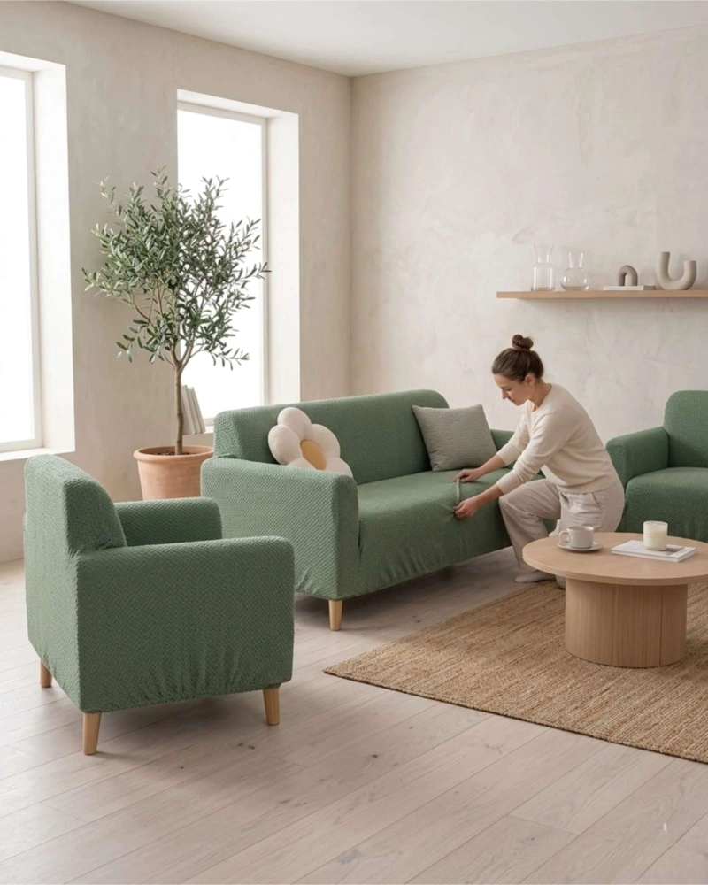 JUEGO DE CUBRE SILLON 3+1+1 TEXTURIZADO PREMIUM - AJUSTE PERFECTO - 1