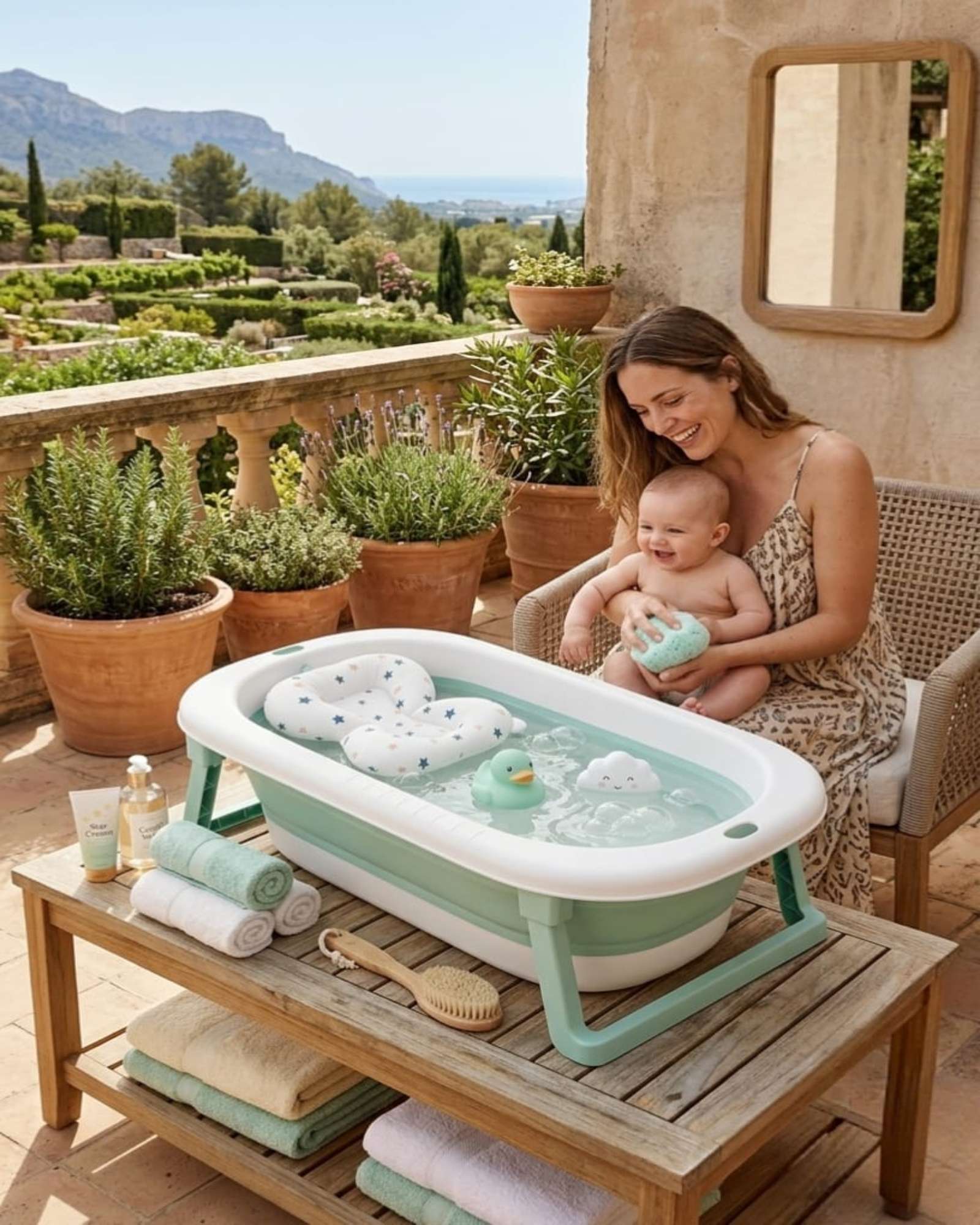 BAÑERA PLEGABLE PREMIUM TERMOMETRO DIGITAL + COJIN ERGONOMICO ANTIDESLIZANTE - 2
