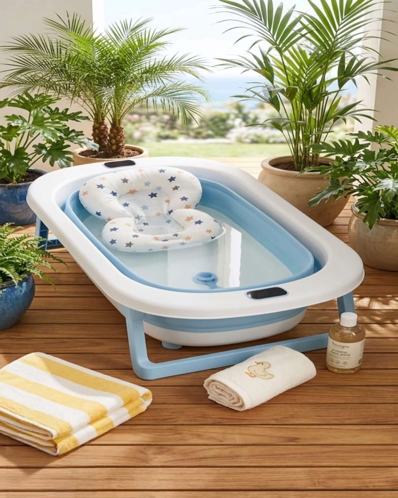 BAÑERA PLEGABLE PREMIUM TERMOMETRO DIGITAL + COJIN ERGONOMICO ANTIDESLIZANTE - 1