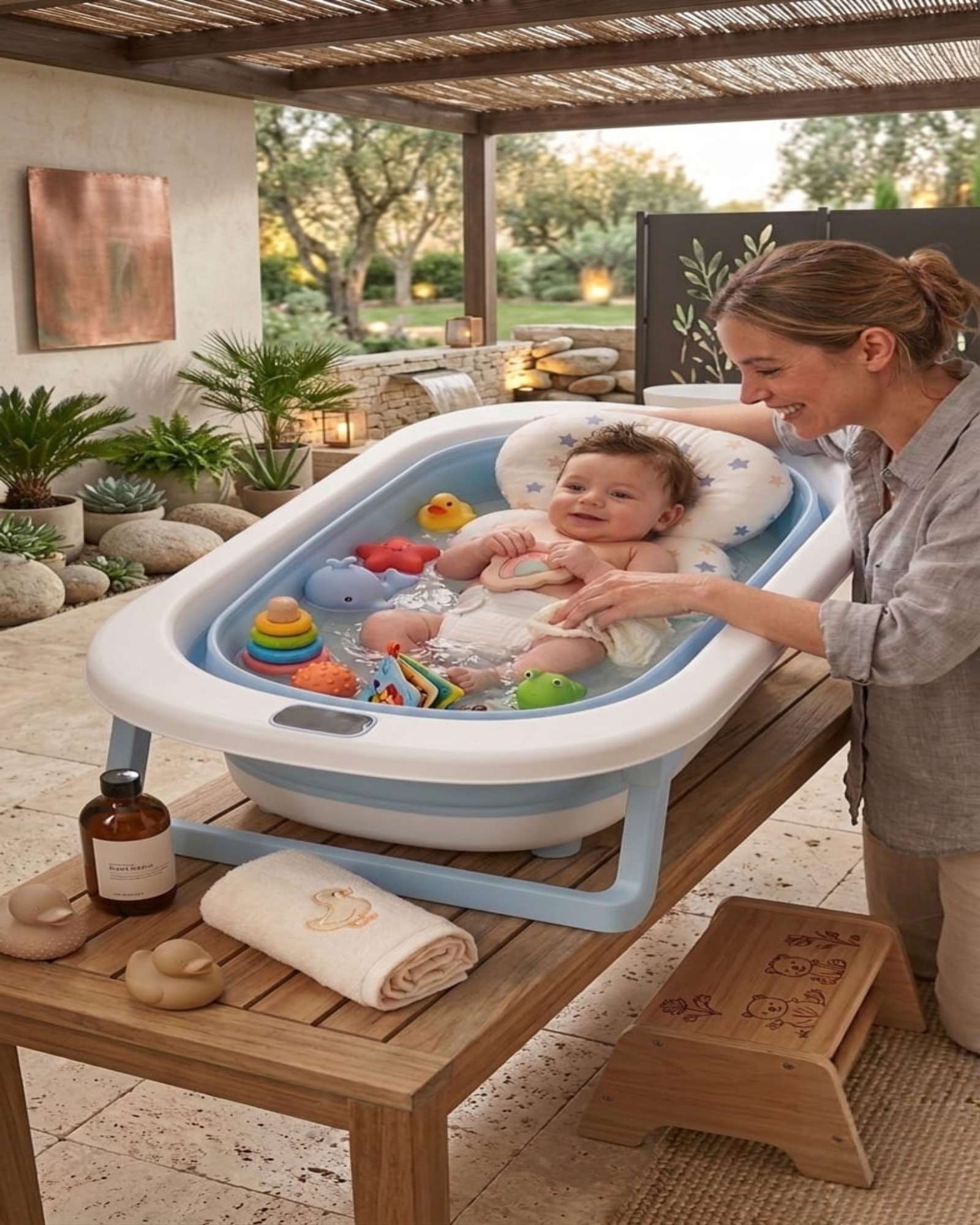 BAÑERA PLEGABLE PREMIUM TERMOMETRO DIGITAL + COJIN ERGONOMICO ANTIDESLIZANTE - 2