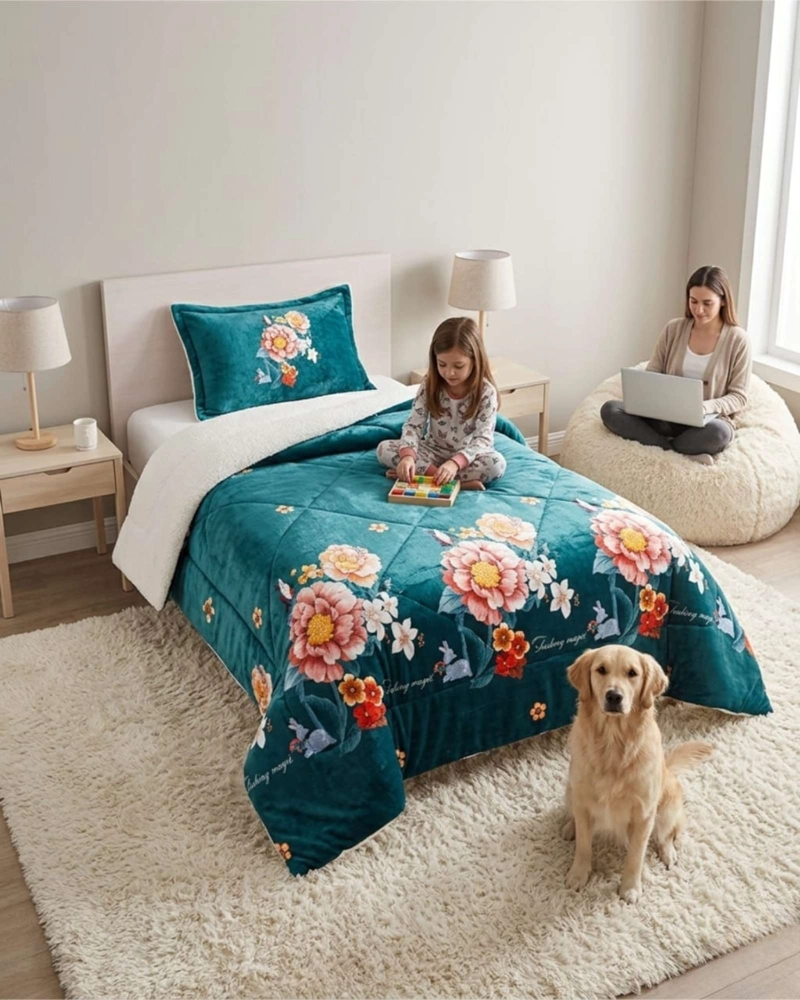 CUBRECAMA PLUSH CON CHIPORRO PLAZA Y MEDIA DISEÑO PREMIUM - 2