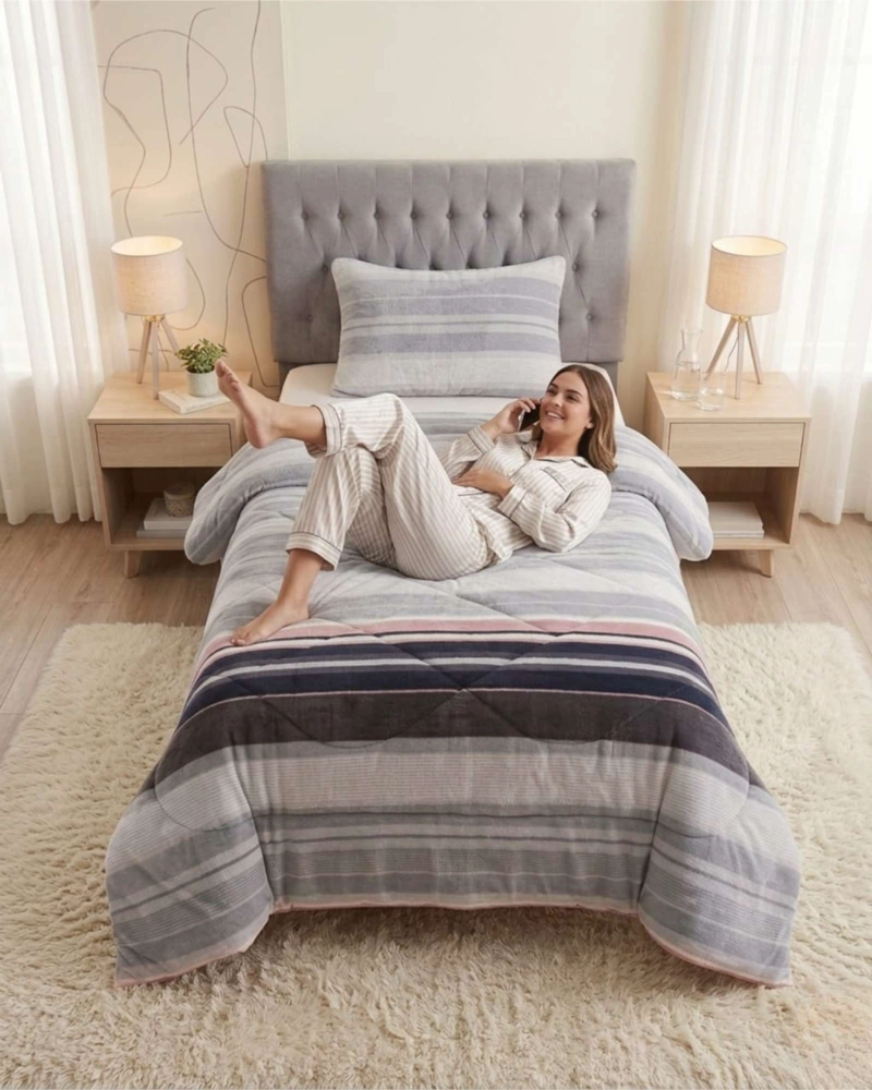 CUBRECAMA PLUSH CON CHIPORRO PLAZA Y MEDIA DISEÑO PREMIUM - 5