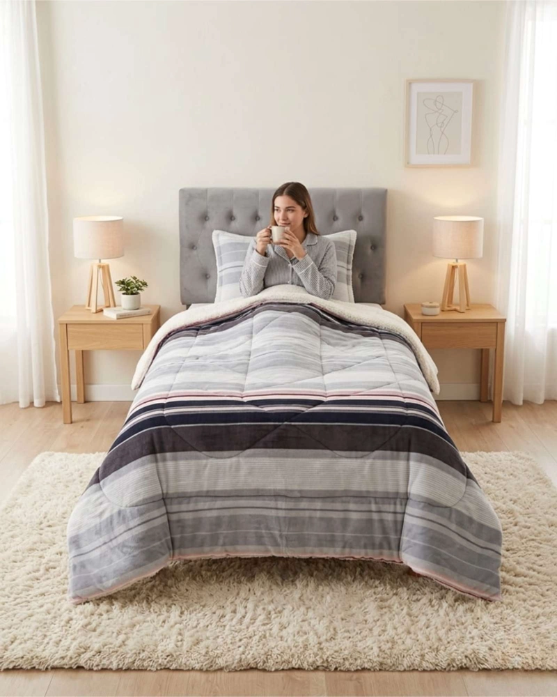 CUBRECAMA PLUSH CON CHIPORRO PLAZA Y MEDIA DISEÑO PREMIUM - 6