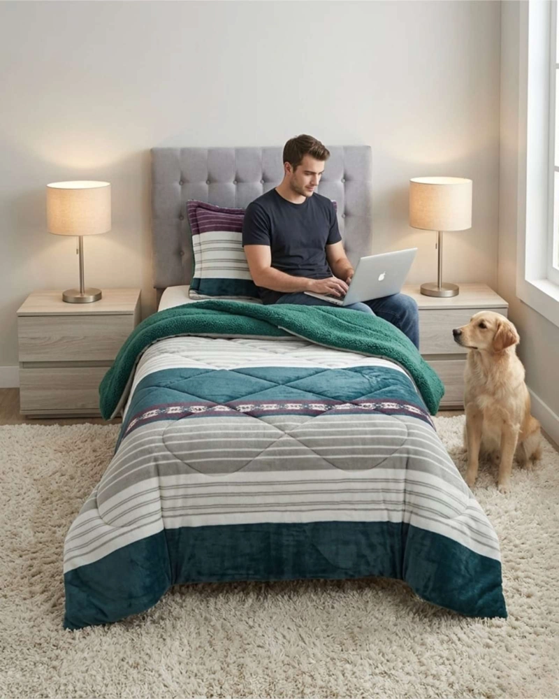 CUBRECAMA PLUSH CON CHIPORRO PLAZA Y MEDIA DISEÑO PREMIUM - 3