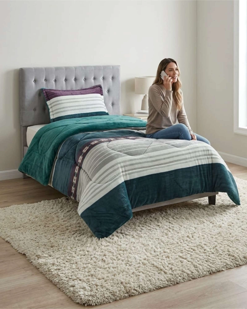 CUBRECAMA PLUSH CON CHIPORRO PLAZA Y MEDIA DISEÑO PREMIUM - 4
