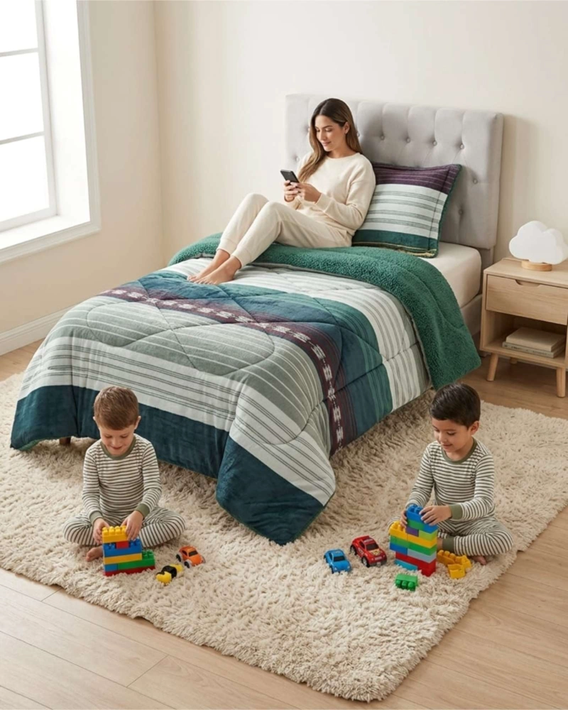 CUBRECAMA PLUSH CON CHIPORRO PLAZA Y MEDIA DISEÑO PREMIUM - 6