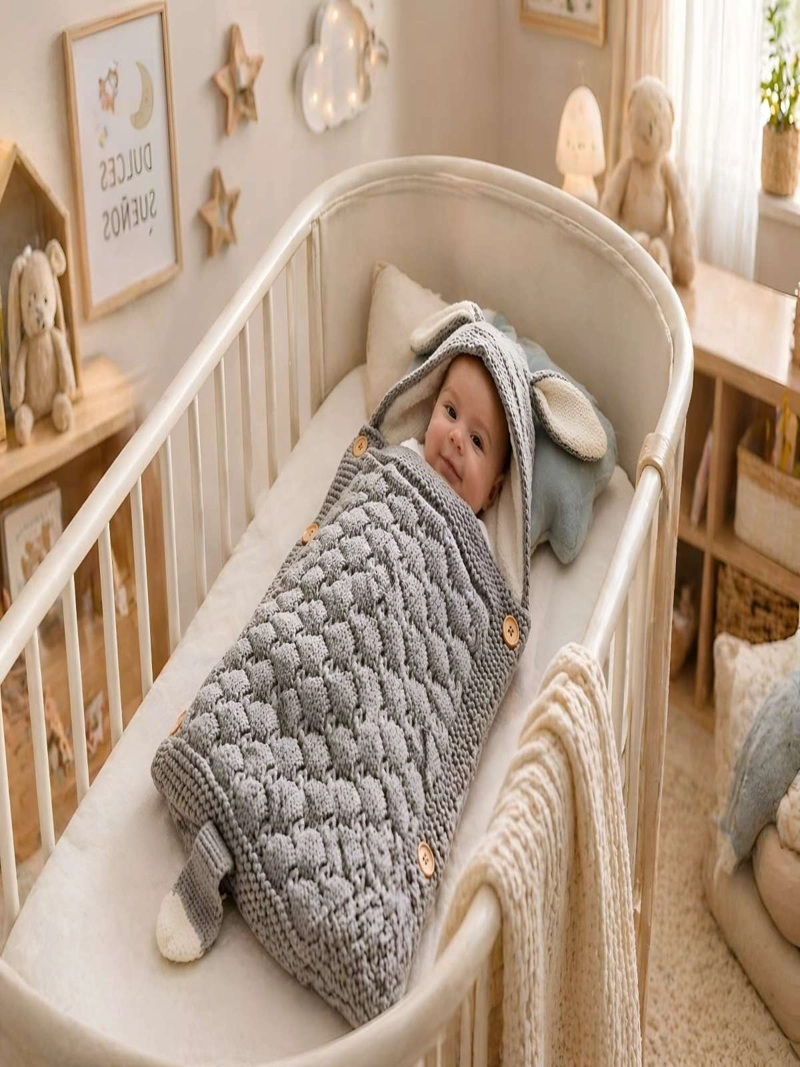 SACO DE DORMIR PARA BEBE CON CAPOTA Y FORRO CALIDO TEJIDO - 2