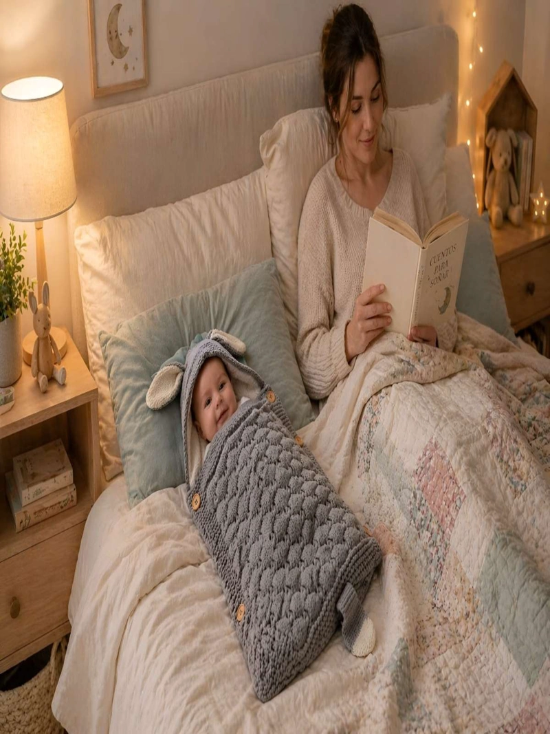SACO DE DORMIR PARA BEBE CON CAPOTA Y FORRO CALIDO TEJIDO - 6